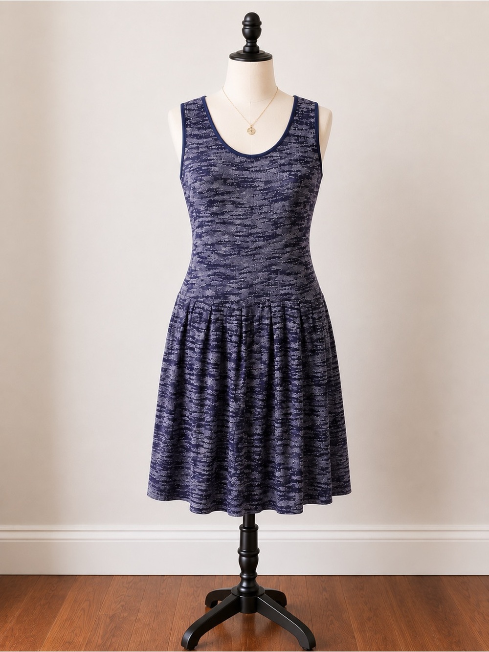 LOFT Navy Space-Dye Sleeveless Fit & Flare Dress